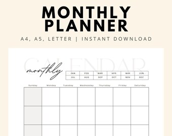 Minimalist Monthly Planner Printable, Instant Download, Monthly To Do List for Work/Home, Productivity Planner, Undated Planner Inserts