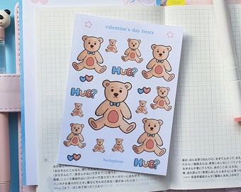 valentine's day teddy bear stickers (kiss cut) || handmade for planners + bujo - illustrated journal decorations - ephemera - nz made