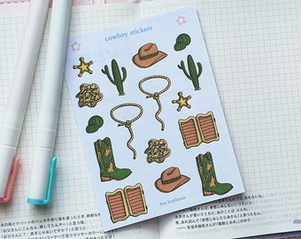 cowboy stickers (kiss cut) || handmade for planners + bujo - illustrated journal decorations - ephemera - nz made