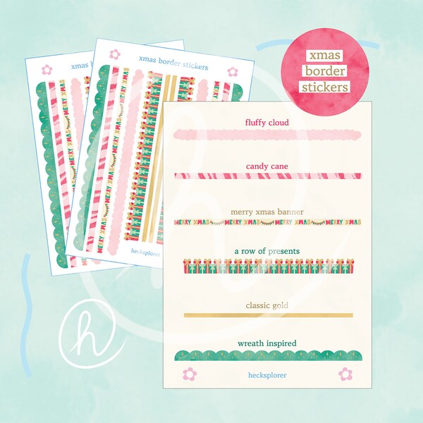 xmas border stickers (kiss cut) || handmade for planners + bujo - illustrated journal decorations - ephemera - nz made