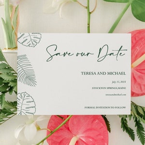 Tropical Palm Leaf Save the Date: Destination Wedding Card