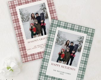 Classic Plaid Christmas card with family photos