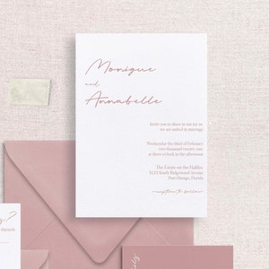 Invitations de mariage modernes roses poussiéreuses, invitations de mariage boho, ensemble invitaton intemporel Dusty Rose