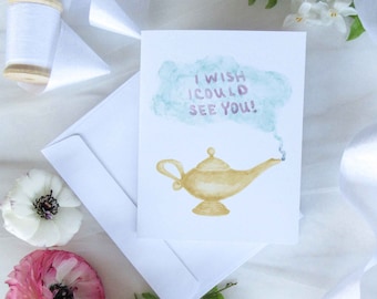 Handmade Miss You Card: Genie Lamp Watercolor Design