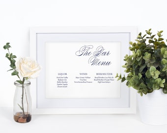 Menú de bebidas elegante para el bar de tu boda