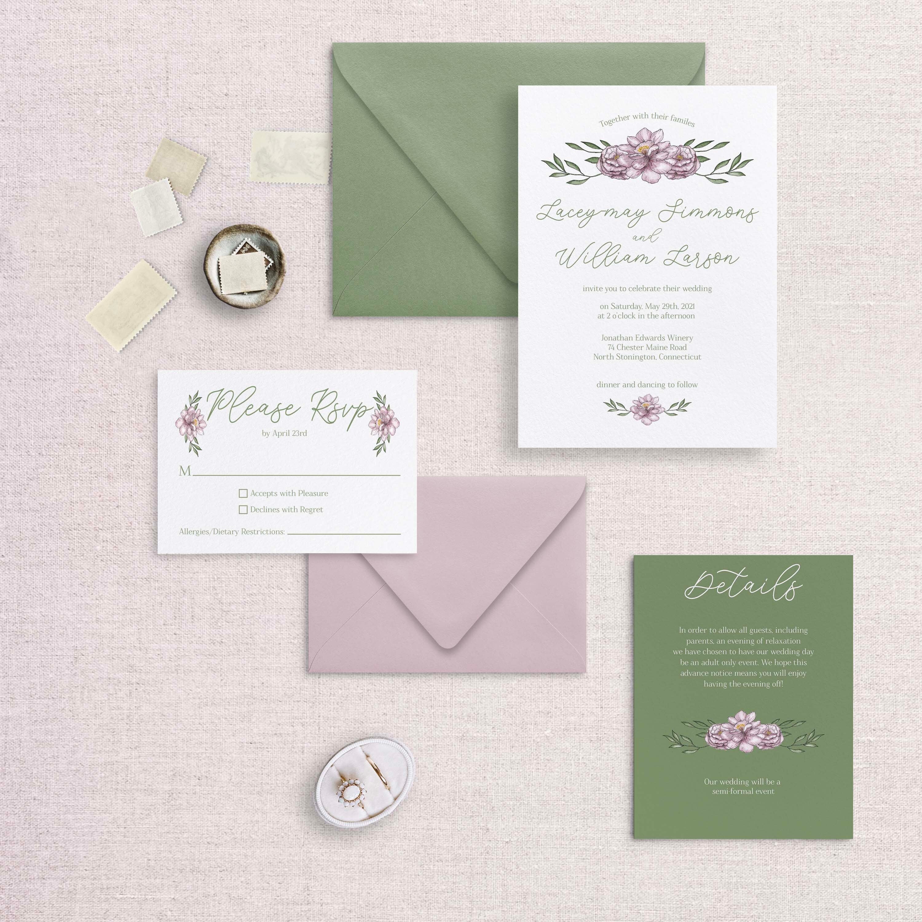 Blush Floral Wedding Invites Floral Invitation Card Floral Wedding Invitation Garden Wedding Invitations Green and Pink