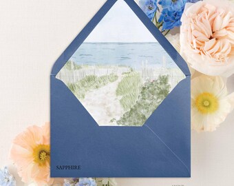 Beach Wedding Envelope Liners | Watercolor Coastal Design | Cape Cod or Nantucket Style | A7 Euro Flap | Optional Envelopes + Addressing