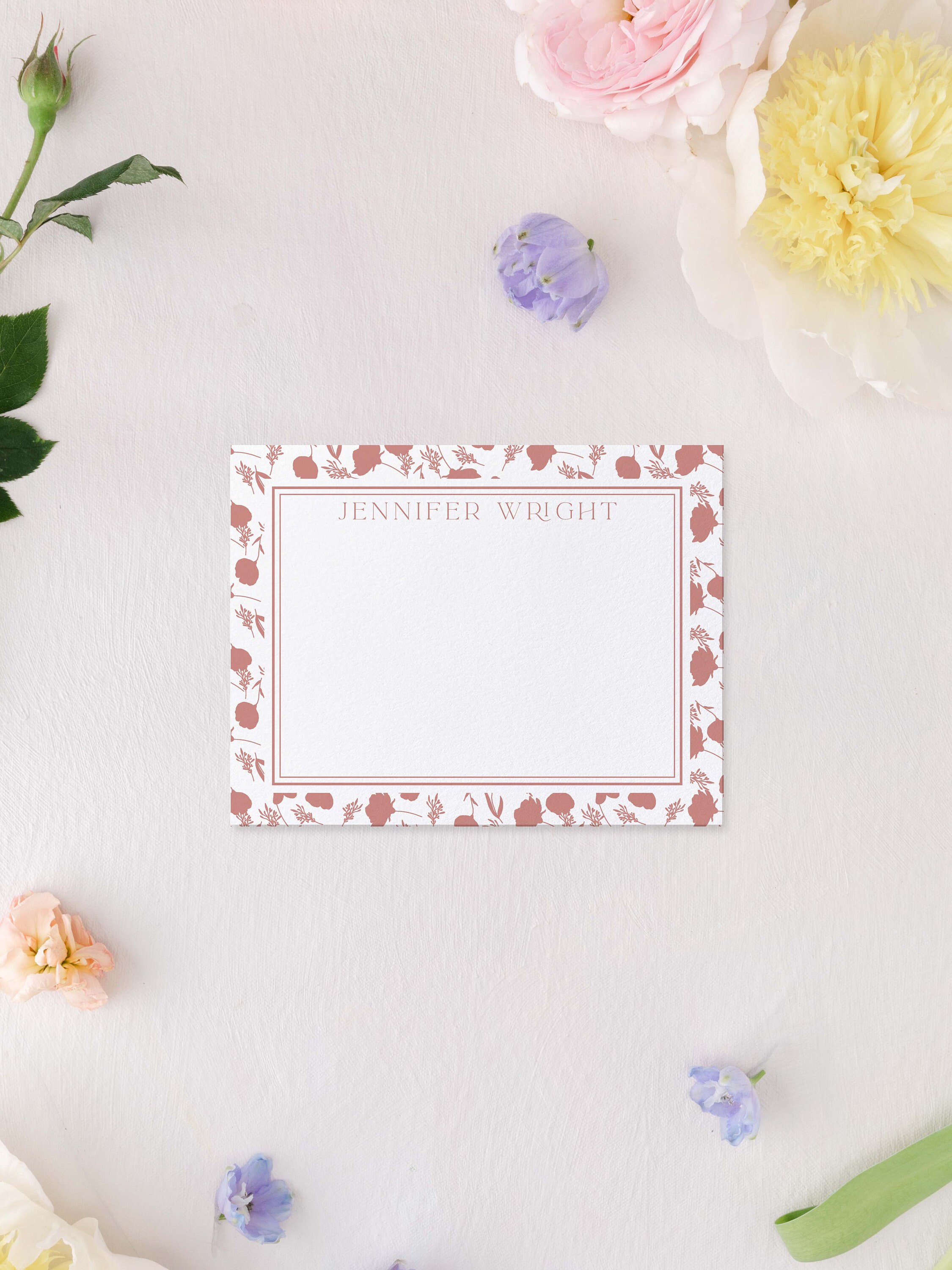 Floral Border Personalized Stationery Set | Custom Note Cards - A2 Size ...
