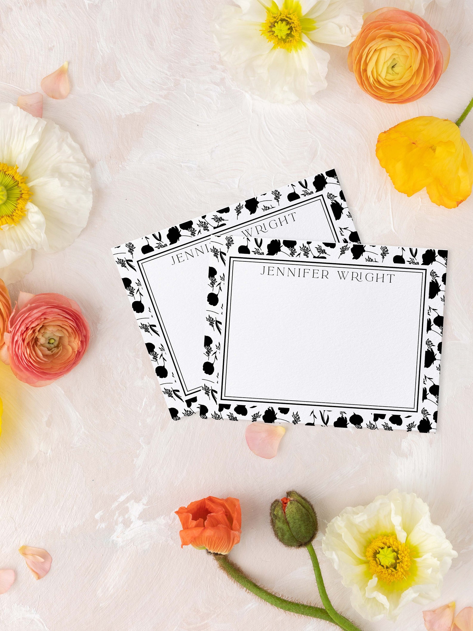 Floral Border Personalized Stationery Set | Custom Note Cards - A2 Size ...