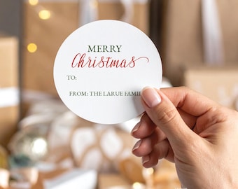Personalized Merry Christmas Gift Tag Stickers | Holiday Present Labels