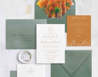 Fall Wedding Invitations with autumn crest