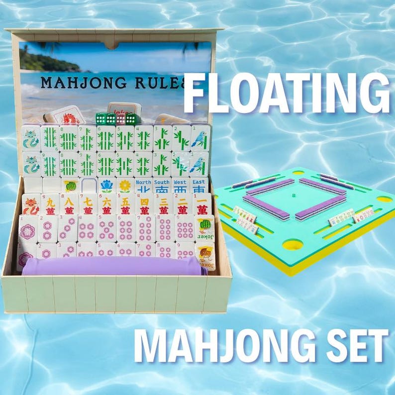 Floating Mahjong Set, Waterproof Pool Game, EVA Foam Table,Summer Party Fun Purple Mahjong Set