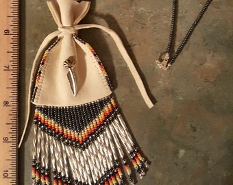 Beaded medicine bag Beaded necklace bag