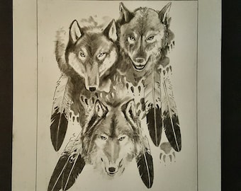 Wolves Drawing Original Art