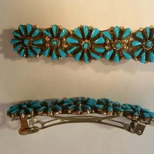 Old Pawn Zuni Petit Point Silver and Turquoise Barrettes