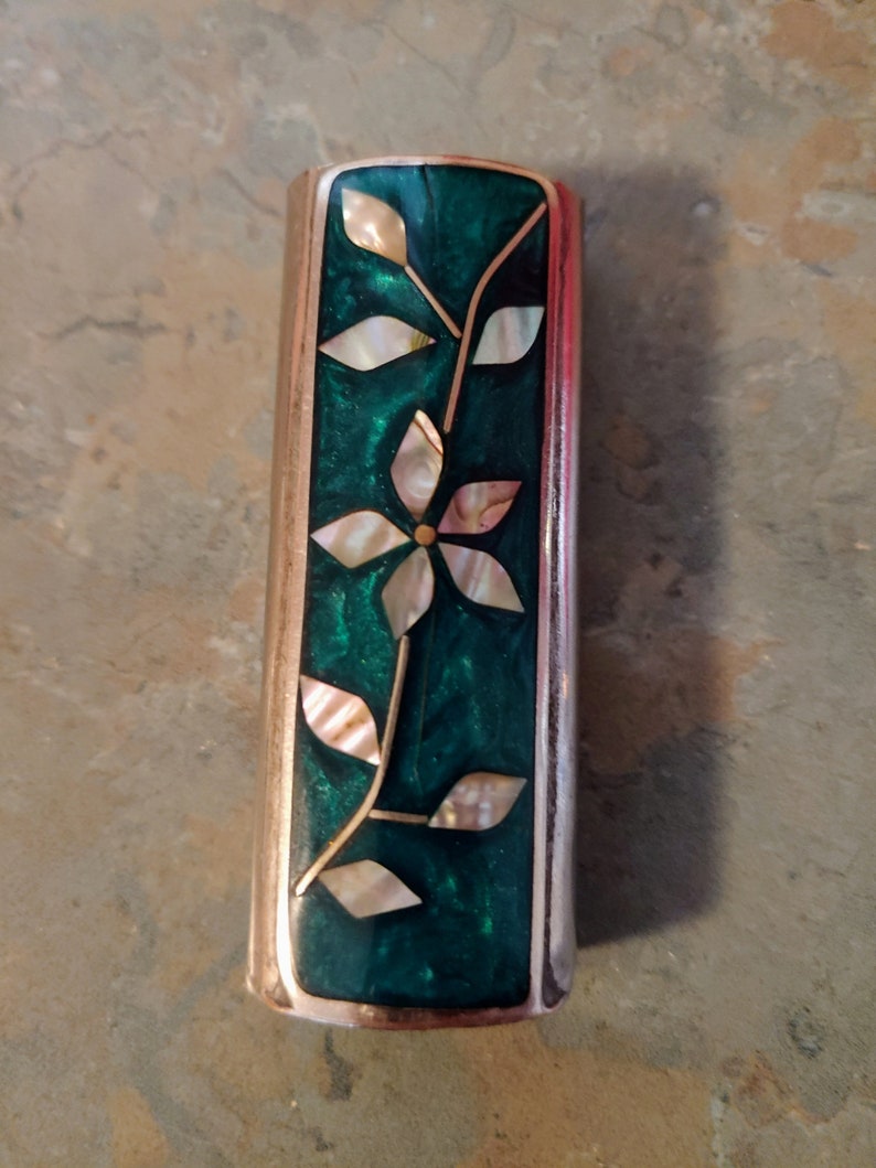 Vintage Mexican Silver and Abalone Lighter Case and Pill Box Set