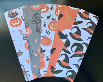 Bookmark Set, 5 Pieces, Handmade Paper Bookmark, Spooky Bookmark, Fall Halloween, Reading Accessory, Pumpkin Bookmark, Gift for Reader