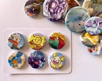 Pokemon Buttons, Handmade Pinback Buttons, Mystery Backpack Pins, Part Favor, Pokemon Trading Cards, Gift for boys, Pokemon TCG