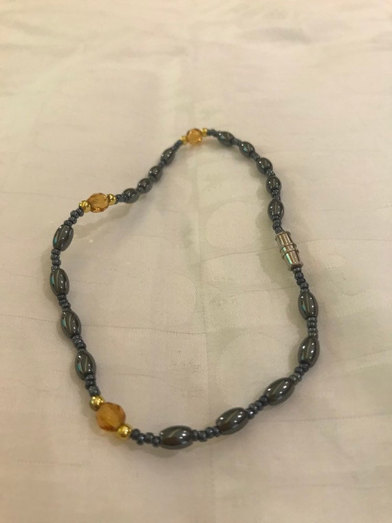 Hematite and Citron Beaded Anklet