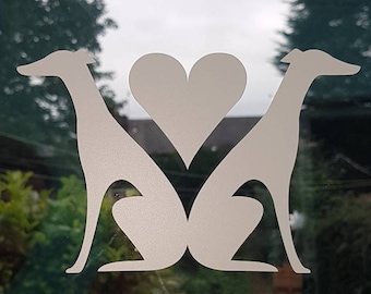 Large Sighthound Love decal (XXL) Greyhound Glass safety sticker, dog car decal, bird strike. Whippet Lurcher Iggy Saluki window Wall motif.