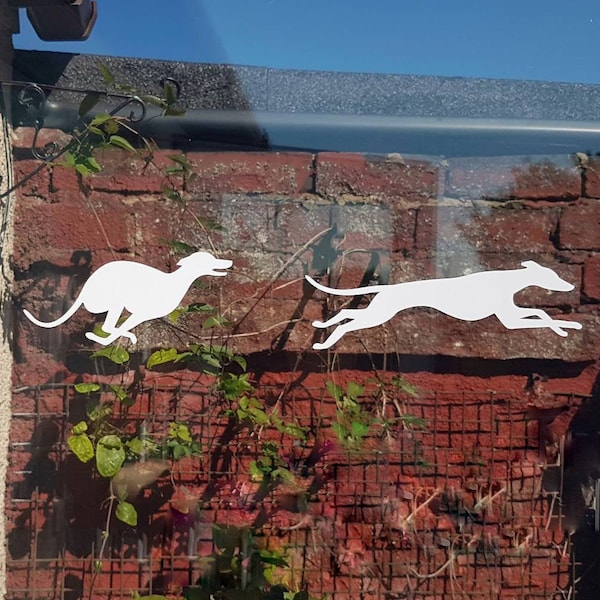 Windhund AUFKLEBER LARGE 2er-Set. Laufender Whippet Greyhound Galgo Italiener Iggy Lurcher. Auto Lieferwagen Aufkleber Glas Sicherheit/Vogelschlag Aufkleber