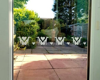 SIGHTHOUND LOVE Safety glass stickers. Whippet Greyhound Lurcher Iggy Saluki decorative meander decal for patio french doors. Bird Strike