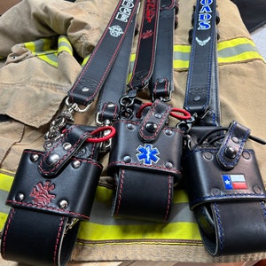 Firefighter/EMS Radio Strap and Holster Sets/Black English Bridle Leather/Firefighter Gift