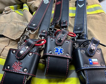 Firefighter/EMS Radio Strap and Holster Sets/Black English Bridle Leather/Firefighter Gift