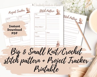 Crochet/ Knit Stitch Pattern, Project Tracker Printable Knit/Crochet Project details printable Letter Half-letter A5 & A4 Size PDF Printable
