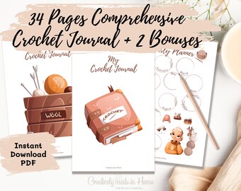 34 Pages Comprehensive Crochet Journal+2 Bonuses printable, Knit Project details printable, Letter, Half-letter, A5 & A4 Size PDF Printable