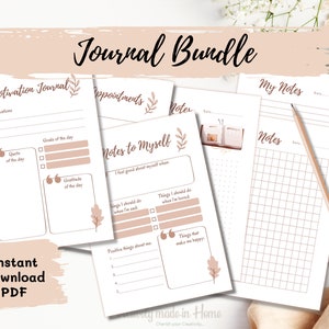 Diario imprimible de 9 páginas, notas motivacionales, recordatorios, lista de tareas, planificador semanal, tamaño carta, media carta, A5 y A4, PDF imprimible.