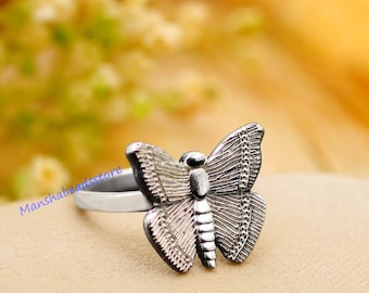 Anillo de mariposa de plata, plata de ley 925 maciza