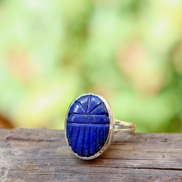 Lapis Lazuli Skarabäus Ring: 925 Sterling Silber Handgemachtes ägyptisches Schmuck Geschenk für Sie