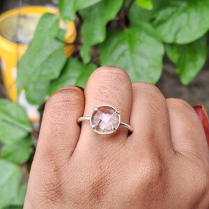 Crystal Quartz Solid 925 Sterling Silver Ring: Handmade Silvet Midi Ring