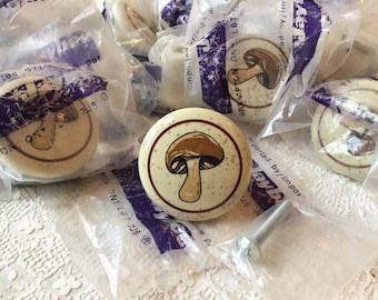 4 Vtg 60s 70s Porcelain Cabinet Hardware Knob Drawer Pulls Groovy Mushrooms