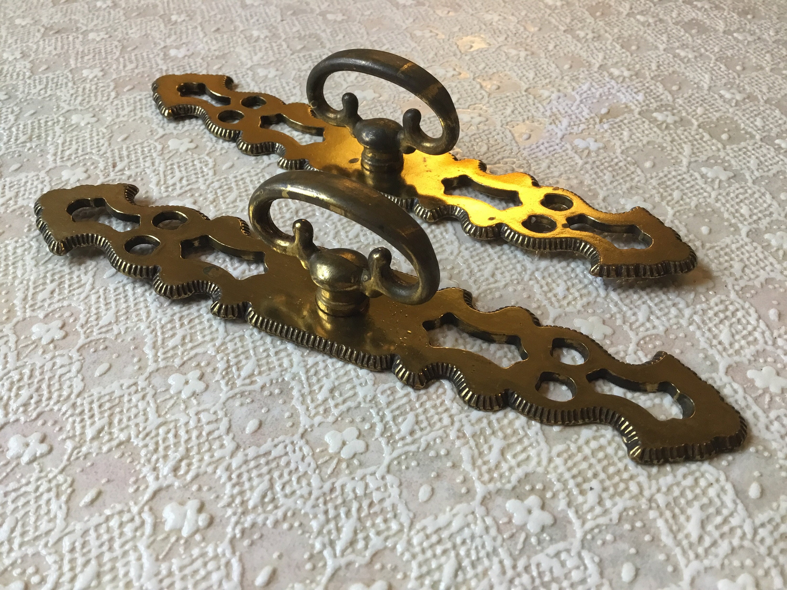 1 pair of Vintage Faux Key Drawer Pulls Vintage Brass Plated Etsy