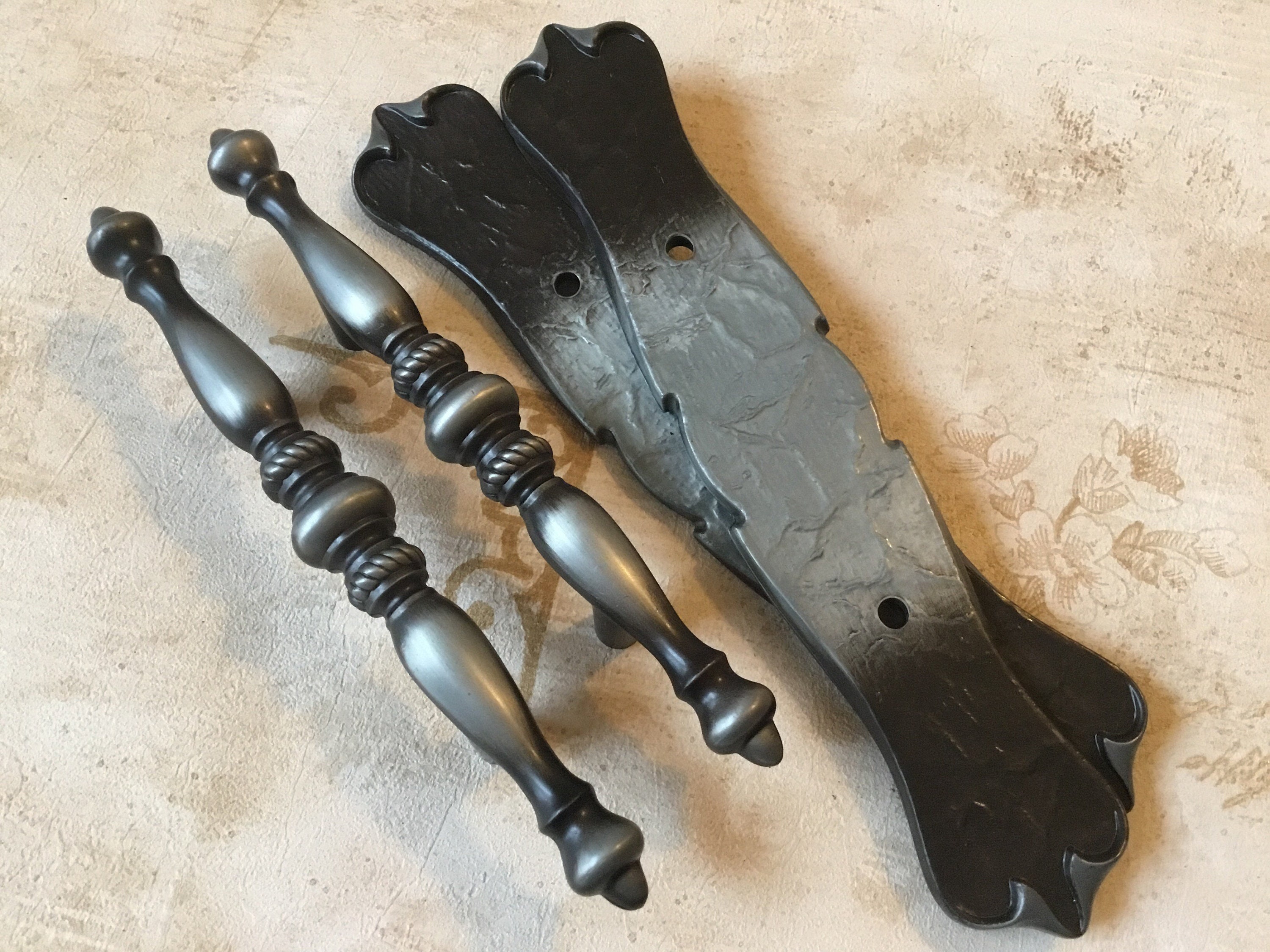 Vintage Pulls With Backplates Pair of Distressed Etsy