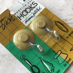 Avocado Green Hooks Pair of 1960’s Household Hooks, E-Z Tach Suction Cup Hooks, pair of Vintage Avocado Green Hooks Chrome Plated Hooks NOS