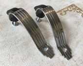 Chrome with Black Bakelite 1950 s pair of Vertical Chrome Cupboard Handles, Retro Atomic MCM Cabinet door Pulls
