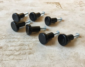 Black Cabinet Knobs set of 7 Salvaged Plastic Retro black Drawer Pulls black vintage Kitchen Cupboard Knobs