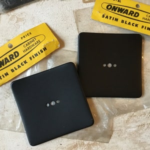 Black Backplates pair of NOS 1950’s Square Satin Black Finish Cabinet Hardware Backplates, Vinatge Cabinet knob backplates