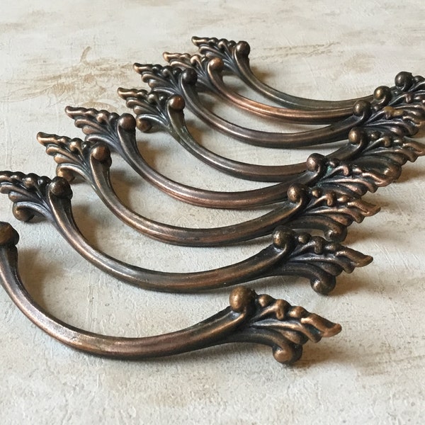 French Provincial Pulls set of 8 Copper Plated Angel Wing Drawer pulls, Copper Plated French Provincial Cupboard Handle 3 1/8” Centres