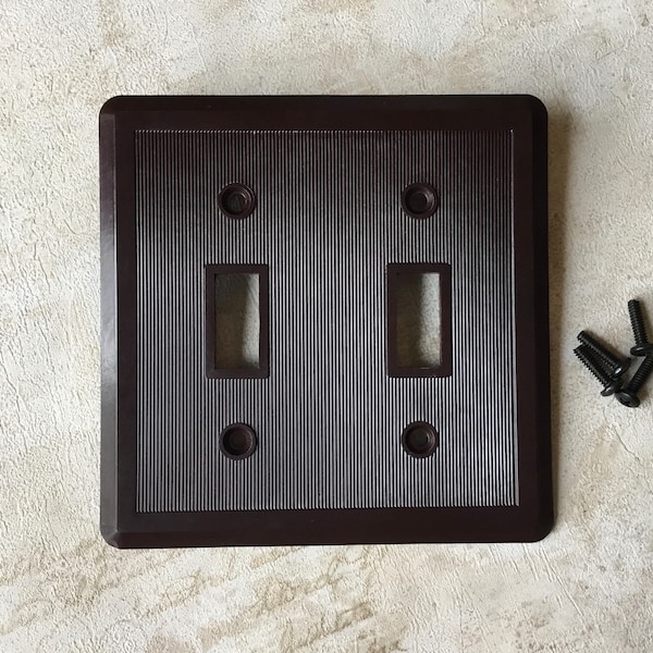 Vintage Brown Switchplate vintage brown bakelite double light switch cover Vintage 1950’s Art Deco light switchplate Wall Decor Plate