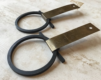 Pair of MCM Cabinet Pulls, large 8” Unique MCM Ring Shaped Cabinet Handle Hardware Pulls