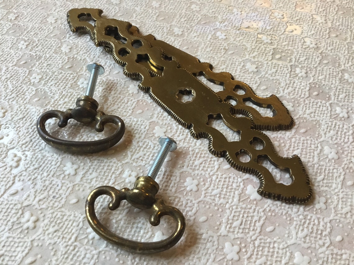 1 pair of Vintage Faux Key Drawer Pulls Vintage Brass Plated Etsy