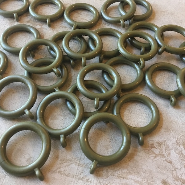 Green Curtain pole rings set of 34 Vintage Drapery Rings salvaged Vintage Curtain Hardware 1 1/8” Vintage Curtain rings with attached eyelet