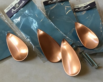 MCM Petal Pulls set of 4 NOS MCM 1962 Satin Copper plated Petal Shaped Drawer Pulls, Cabinet Pulls single mount Amerock Tear Drop Pulls