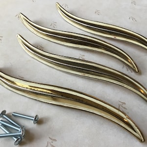 MCM Furniture Handles set of 4 long 7 3/4” Vintage Curved Drawer Handles, MCM Credenza Pulls with 6 3/4” centres Large MCM Cabinet Handles