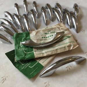 Hollow Chrome Kitchen Cupboard Handles set of 18 Chrome Drawer Pulls NOS 1950’s Cabinet Handles 2 3/4” centre Chrome Hollow Drawer Pulls