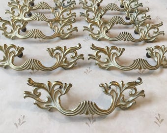 Vintage French Provincial 9 Drawer Dresser Handles set of 9 French Provincial 6 1/4” Cabinet Pulls with 2 1/2” Centre Mounts